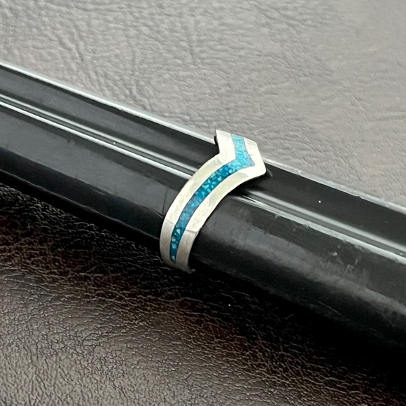 Vintage Taxco Mexico sterling silver crushed turquoise ring - Picture 4 of 11